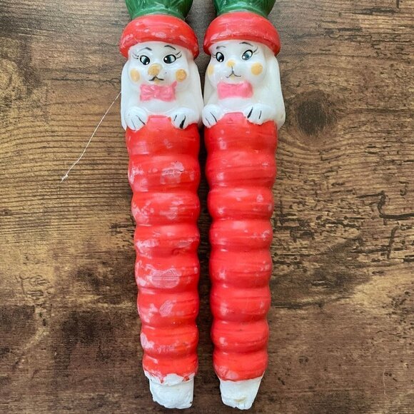 Vintage Kitsch Easter Bunny & Carrot Candle 2 Rabbit 10" Tapers Holiday Decor - Picture 3 of 10